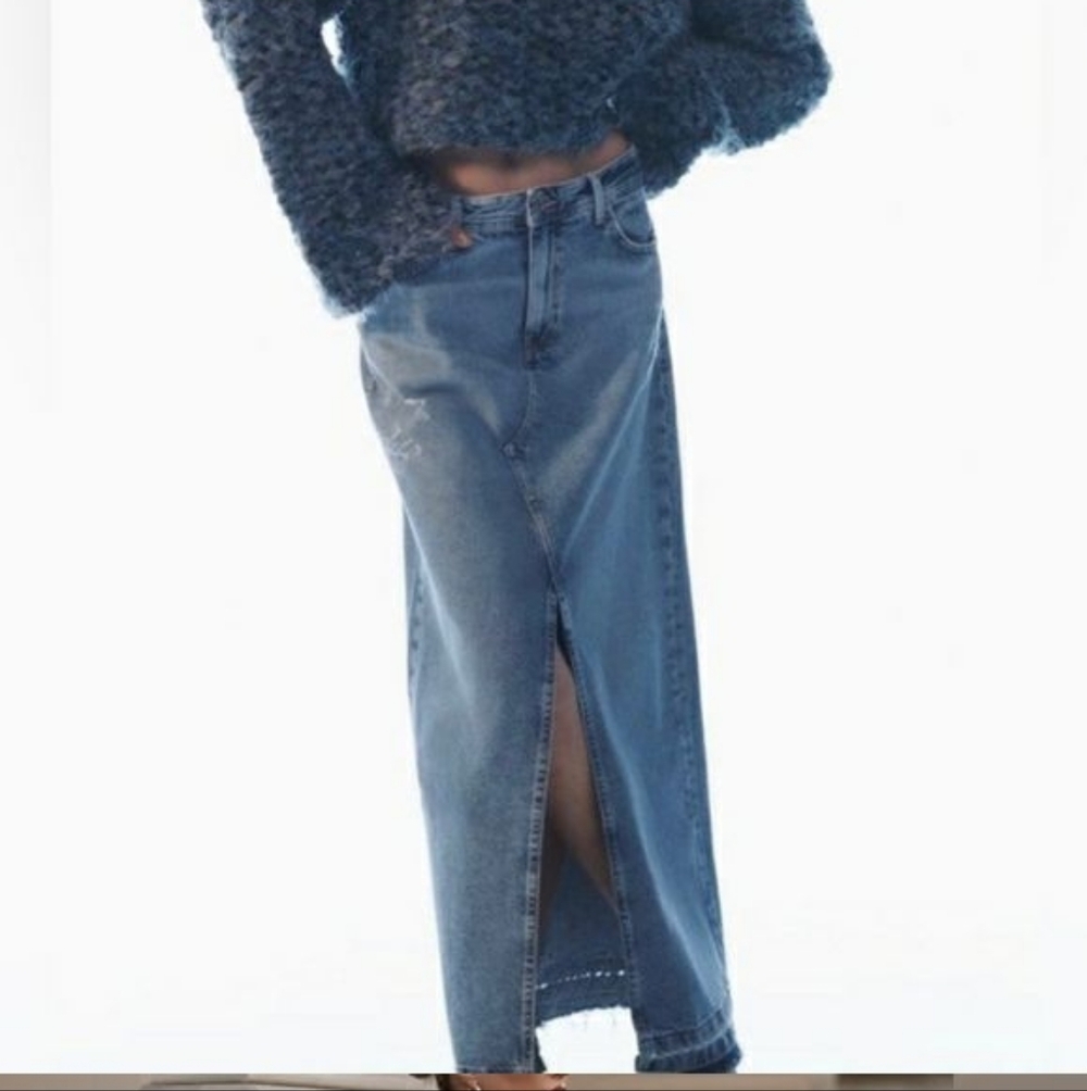 ZARA WOMAN NEW BLUE DENIM TRF MIDI SKIRT SIZE M REF. 6164/034 - Picture 3 of 10